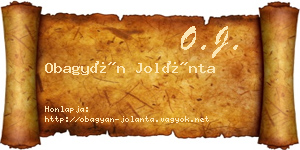 Obagyán Jolánta névjegykártya